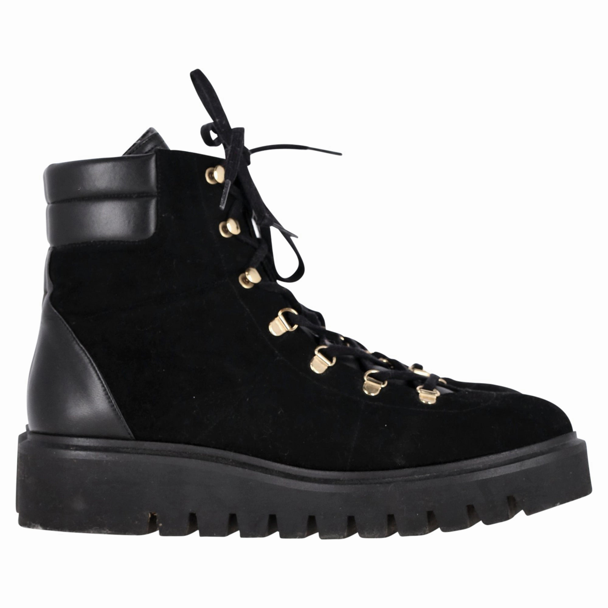 Stuart Weitzman Chalet Hiking Boots in Black Suede Sale on Womens Trendy Boots