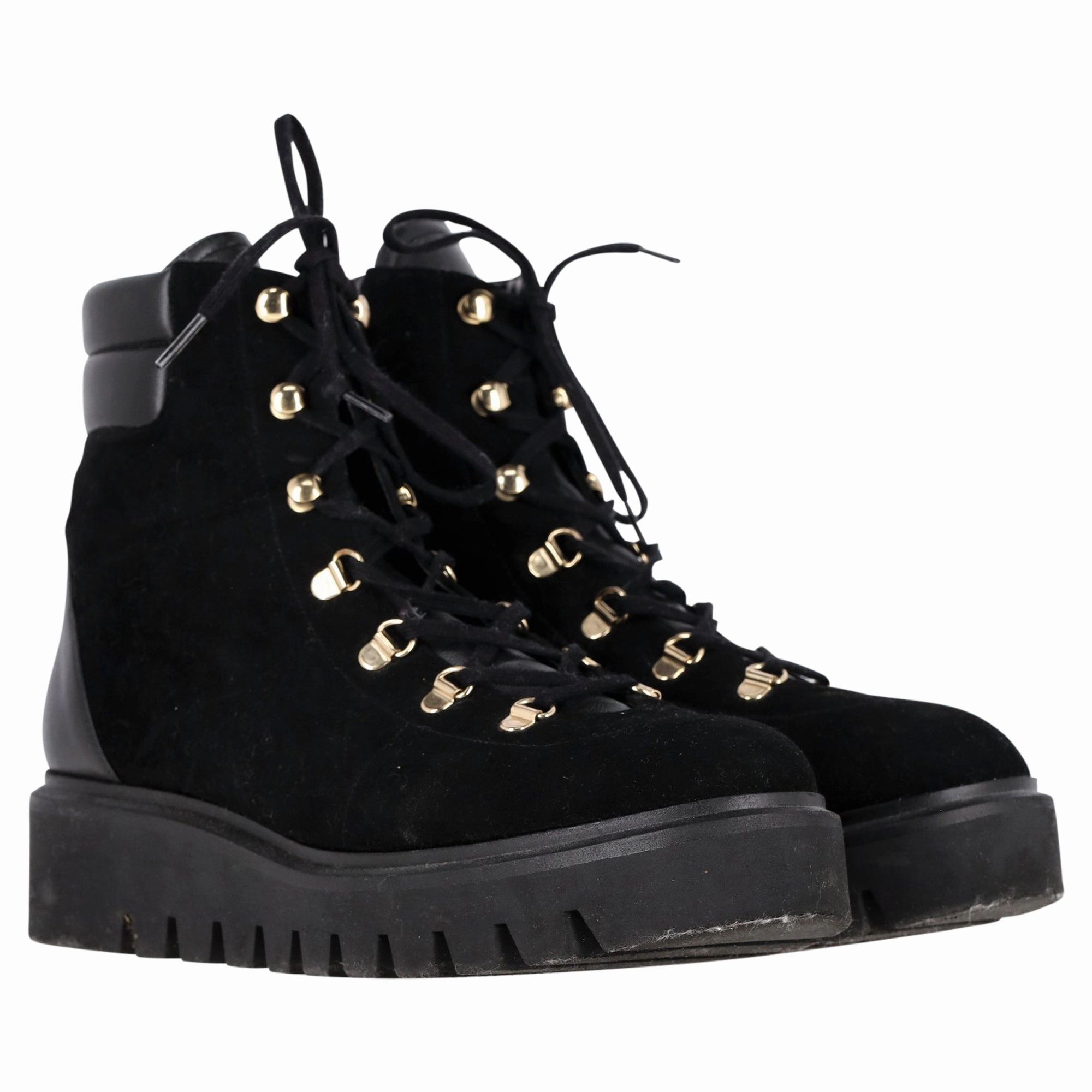 Stuart Weitzman Chalet Hiking Boots in Black Suede