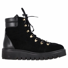 Stuart Weitzman Chalet Hiking Boots in Black Suede Sale on Womens Trendy Boots