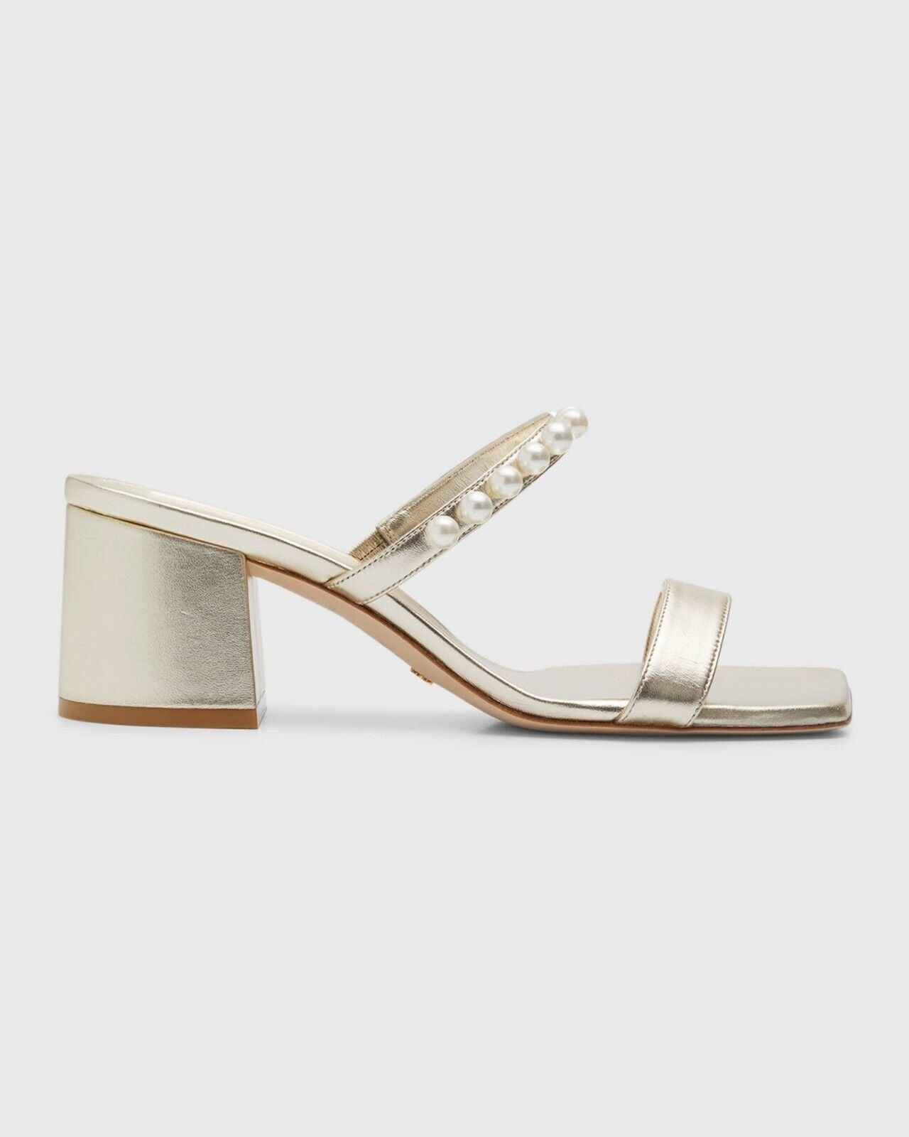 Stuart Weitzman Goldie 60 Sandals Women's 5.5 Gold Square Toe Block Heel KHD839