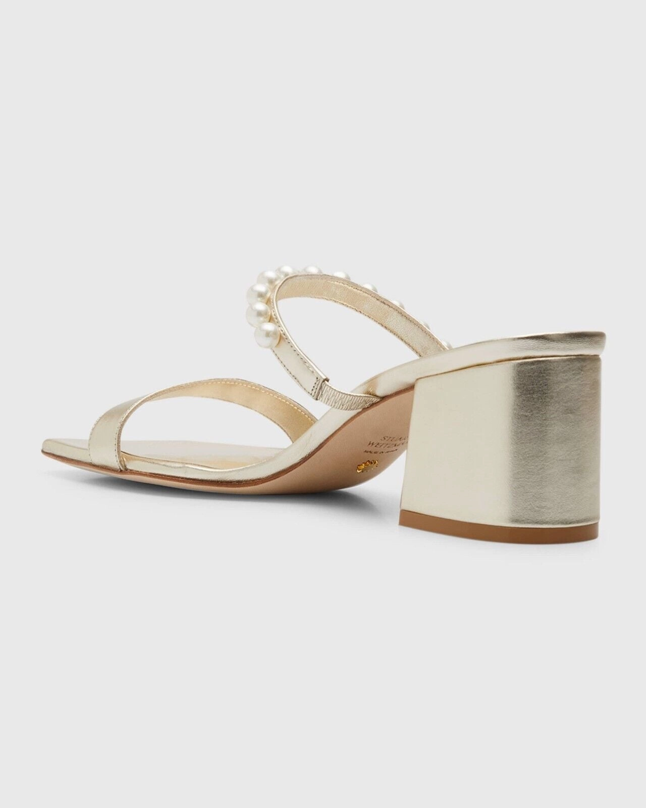 Stuart Weitzman Goldie 60 Sandals Women's 5.5 Gold Square Toe Block Heel KHD839