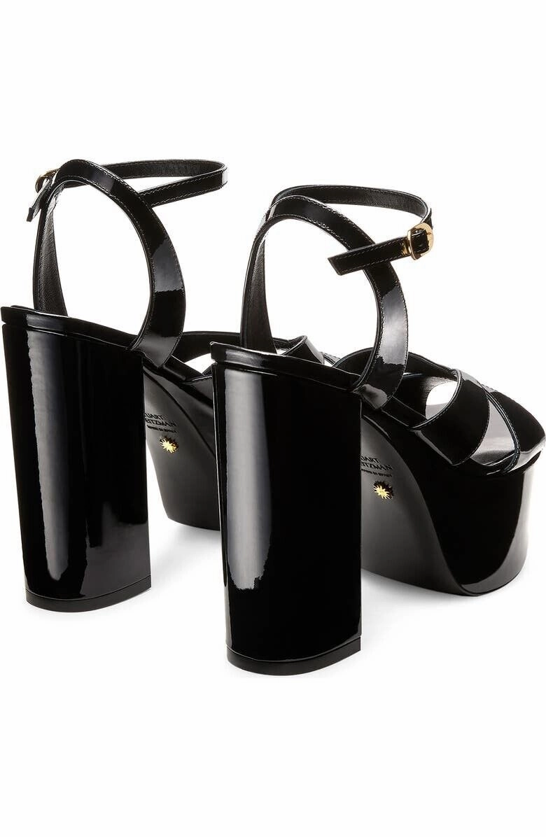 Stuart Weitzman Miami Squarehigh 140 Women's US 10.5 Black Patent Sandals KHD890