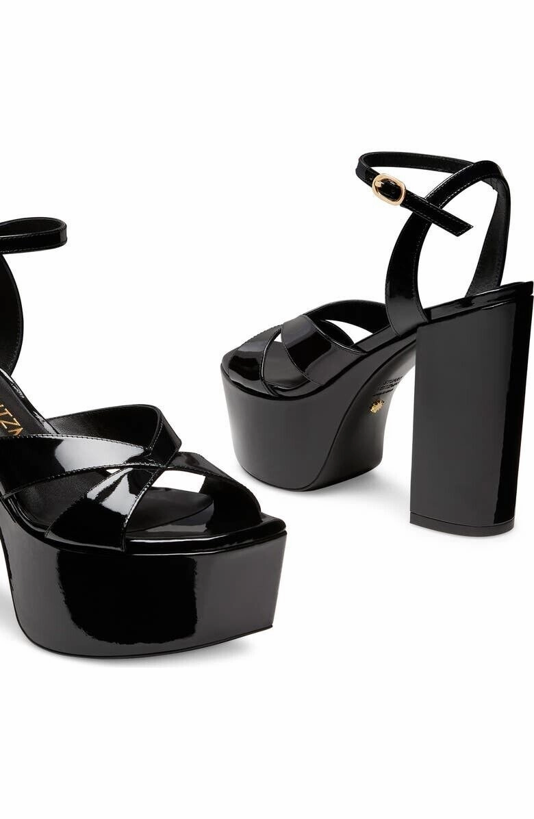 Stuart Weitzman Miami Squarehigh 140 Women's US 10.5 Black Patent Sandals KHD890