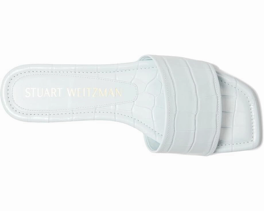 Stuart Weitzman Summer Sandal Women's US 5 Blue Leather Square Toe Slide ZPO2884