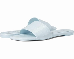 Stuart Weitzman Summer Sandal Women's US 5 Blue Leather Square Toe Slide ZPO2884 Stylish Womens Slides & Sandals