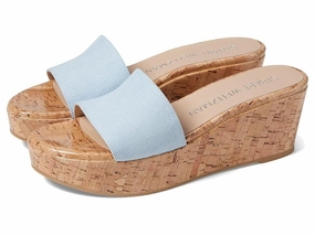 Stuart Weitzman Summer Wedge Sandal Women 10.5 Blue Degrade Leather Slide KHD896 Womens Sandals with big discounts