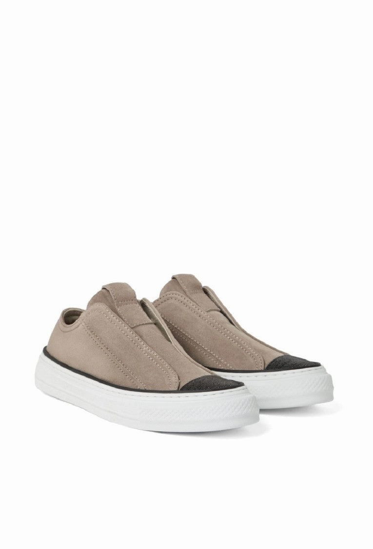 Suede Slip-On Footwear With Textured Toe Cap