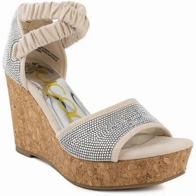 Sugar Harlow WS08772W Sandal Women 8.5 Tan Rhinestone Slip On Wedge Heel GBNC640 Stylish Womens Slides & Sandals