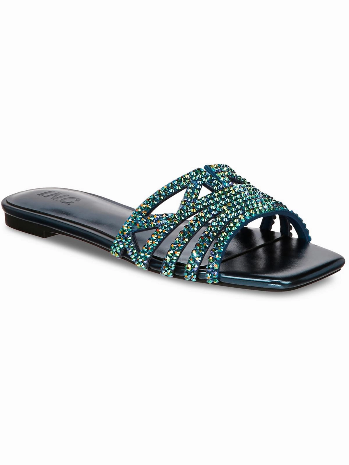 Tianah Womens Rhinestone Slip On Slide Sandals