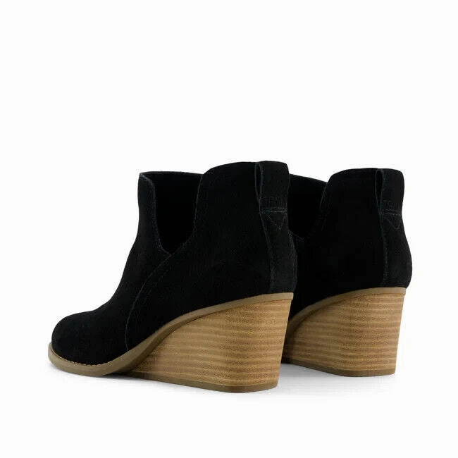 Toms Gwen 10021339 Boot Women US 8.5 Black Suede Wedge Heel Ankle Bootie ZPO2356