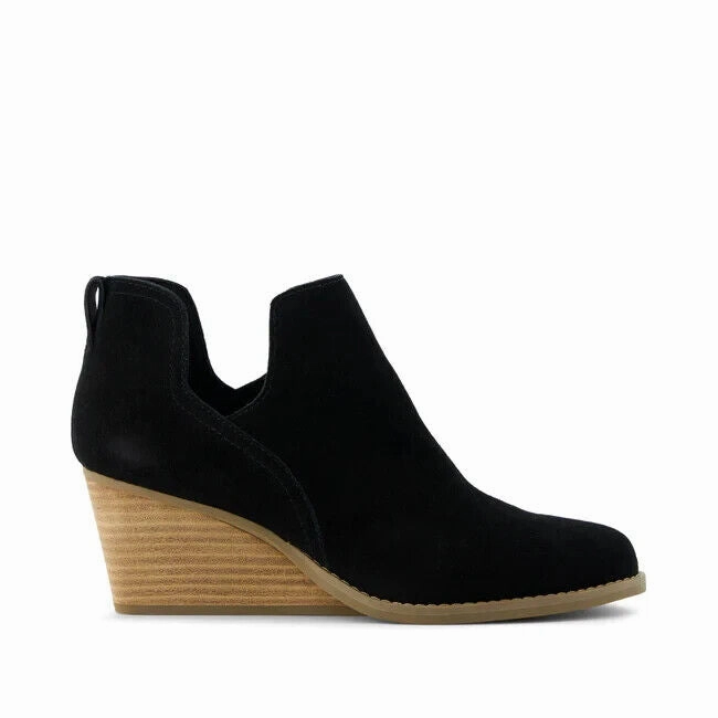 Toms Gwen 10021339 Boot Women US 8.5 Black Suede Wedge Heel Ankle Bootie ZPO2356