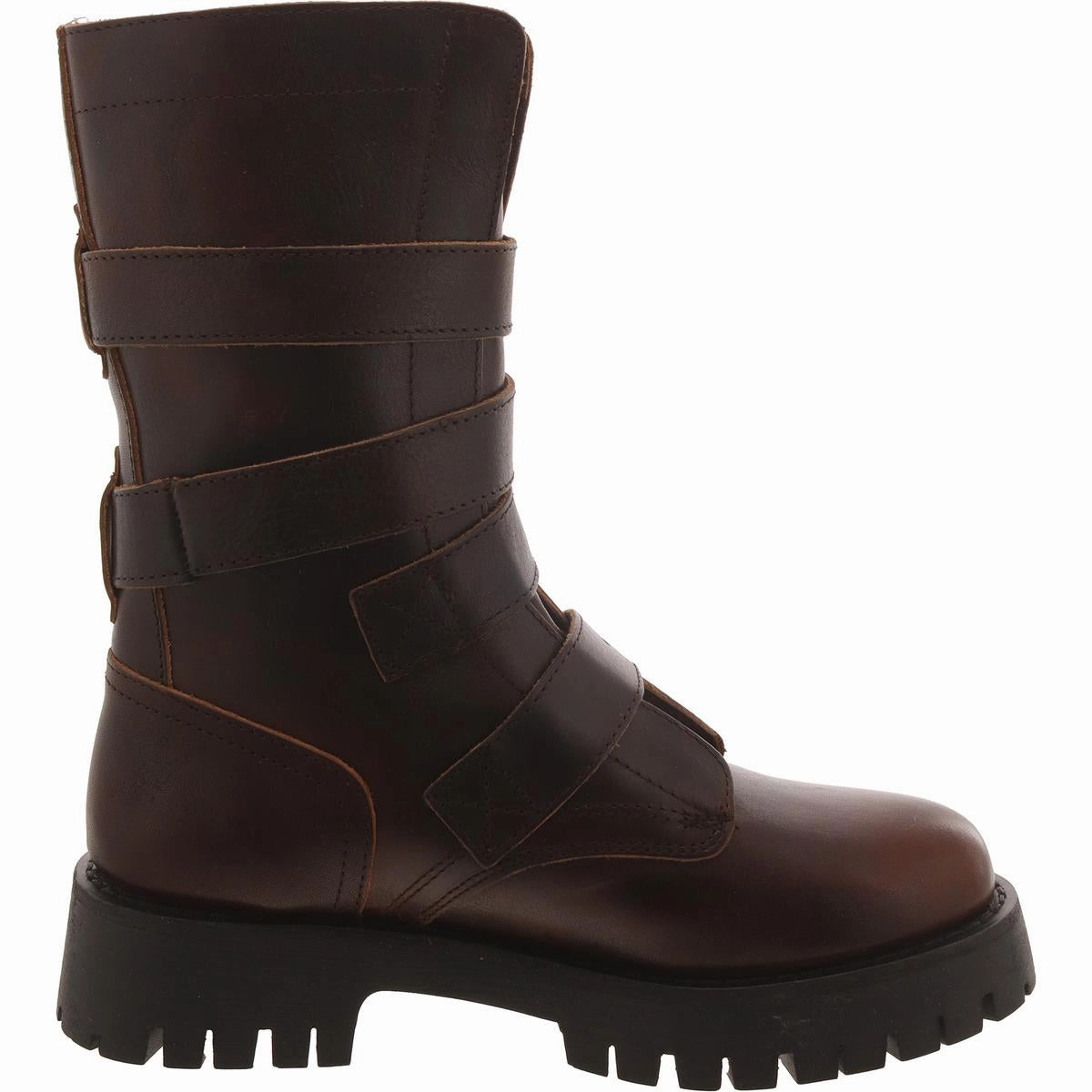 Trenton Womens Leather Lugged Sole Mid-Calf Boots