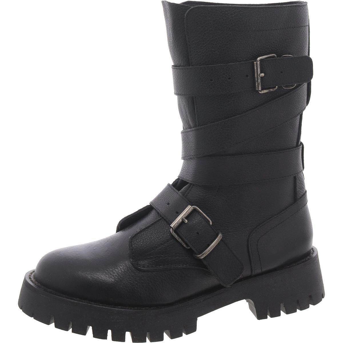 Trenton Womens Leather Lugged Sole Mid-Calf Boots