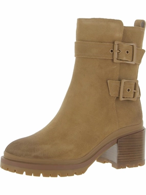 Trina Womens Leather Block Heel Motorcycle Boots Womens Dress Boots for less