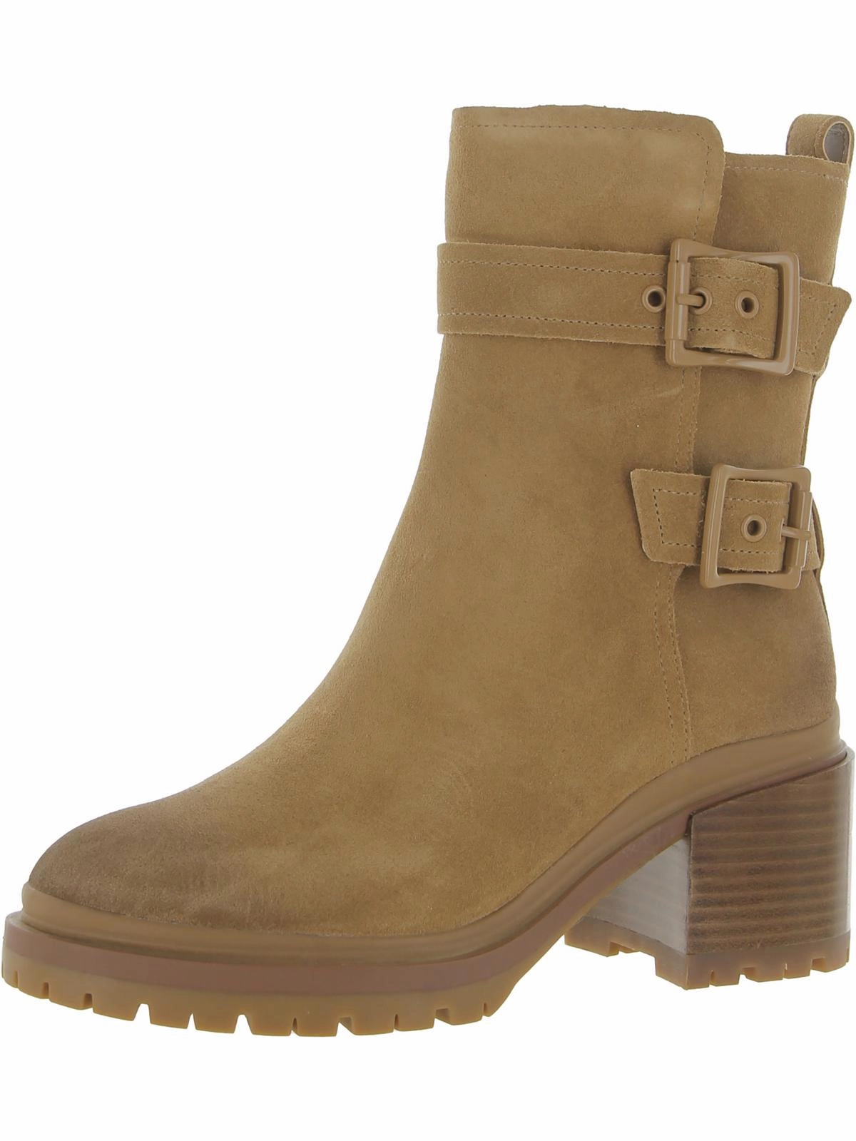 Trina Womens Leather Block Heel Motorcycle Boots Womens Dress Boots for less