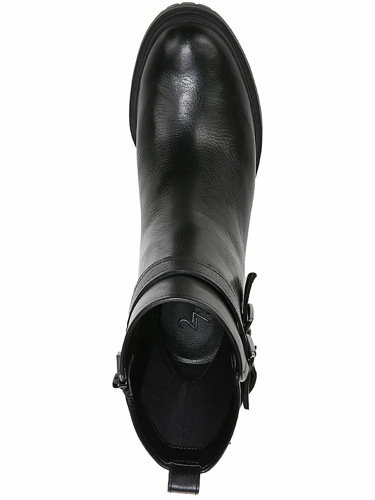 Trina Womens Leather Block Heel Motorcycle Boots