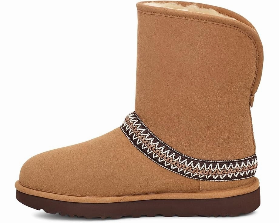 UGG Classic Short Crescent 1161770 Women Brown Suede Wool Mid-Calf Boots GBNC442