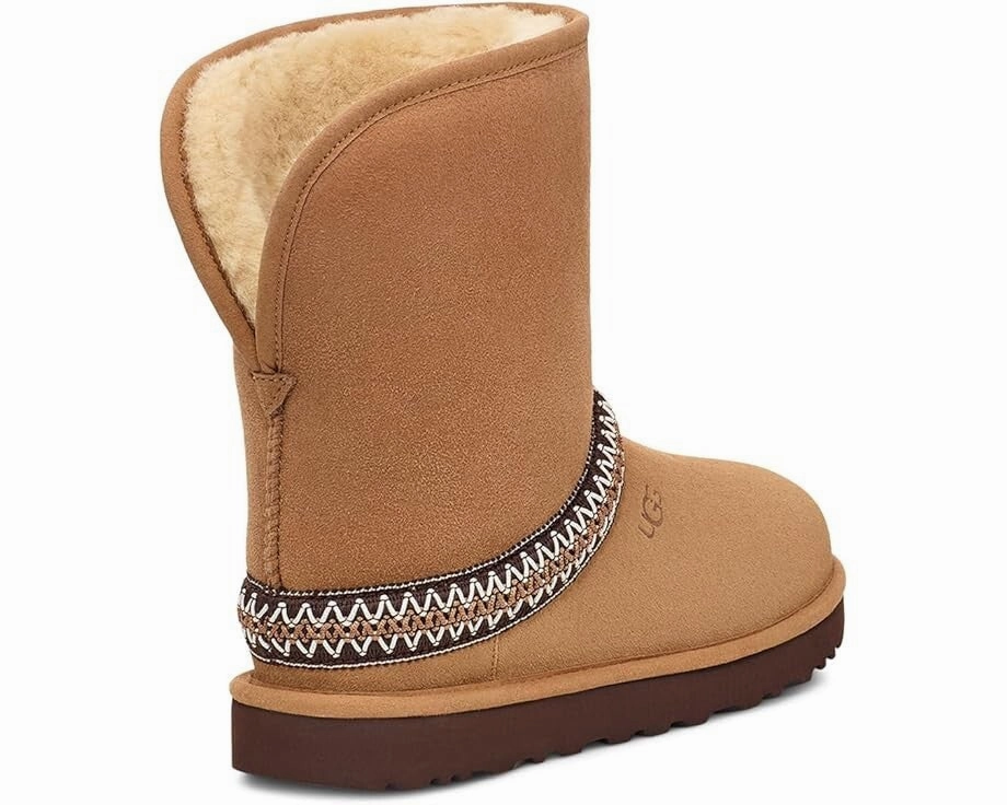 UGG Classic Short Crescent 1161770 Women Brown Suede Wool Mid-Calf Boots GBNC442