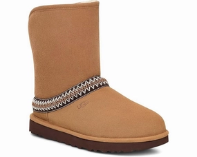 UGG Classic Short Crescent 1161770 Women Brown Suede Wool Mid-Calf Boots GBNC442 Womens Boot Deals Today