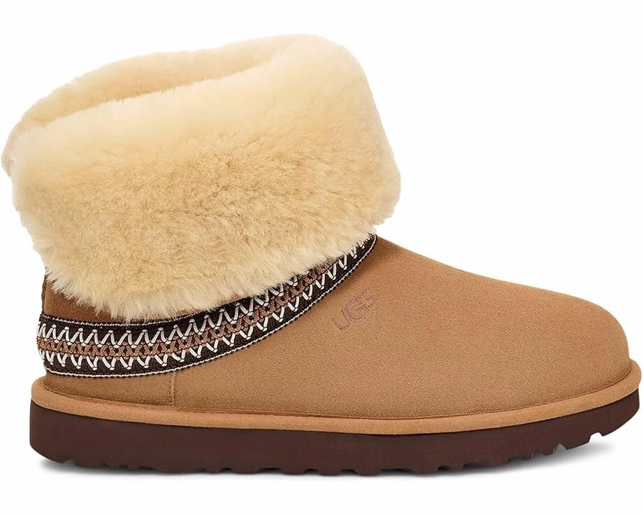 UGG Classic Short Crescent 1161770 Women Brown Suede Wool Mid-Calf Boots GBNC442