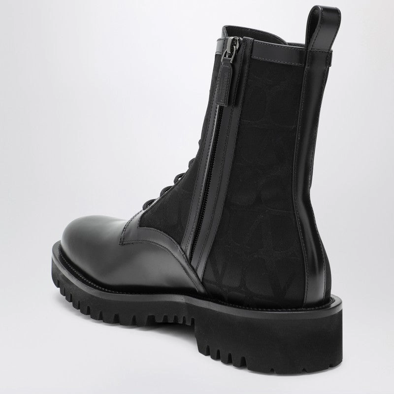 Valentino Garavani Men's Combat Boot In Technical Fabric And Toile Iconographe Calfskin