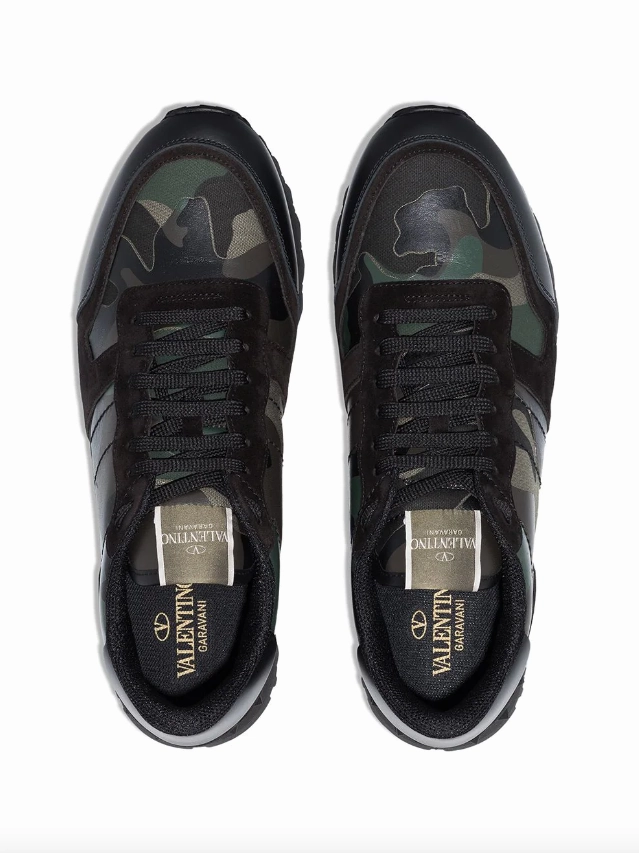 Valentino Garavani Rockrunner Camouflage fabric and nappa leather sneaker.