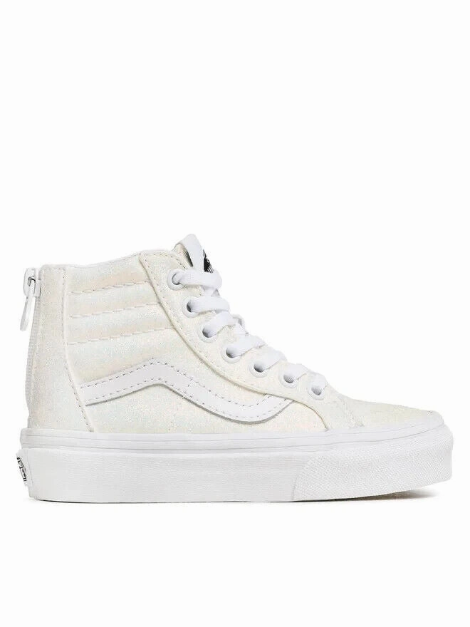 Vans Sk8-Hi Zip VN0005VSWHT Little Kid Girls Glitter White Lifestyle Shoes ZPO17