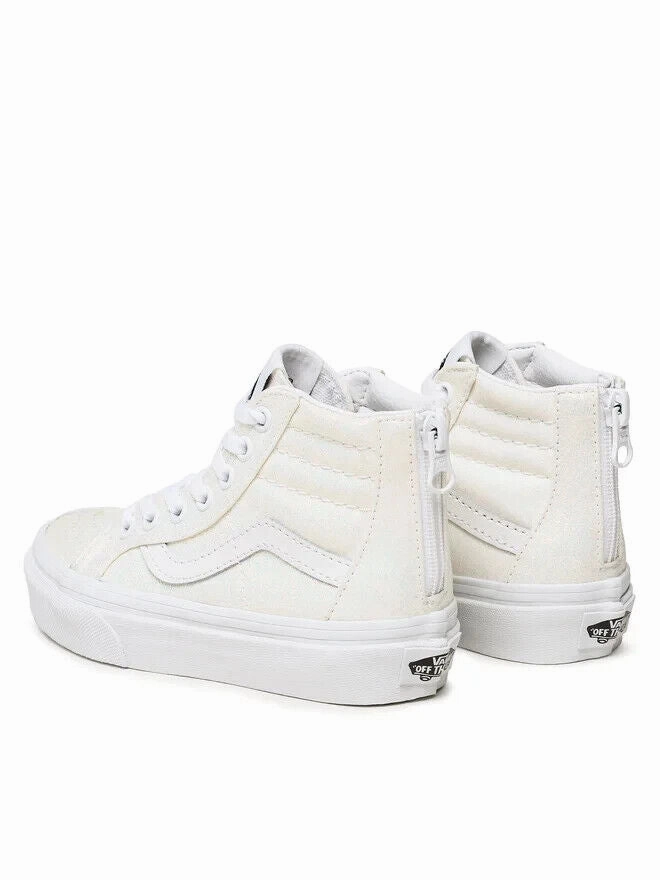 Vans Sk8-Hi Zip VN0005VSWHT Little Kid Girls Glitter White Lifestyle Shoes ZPO17
