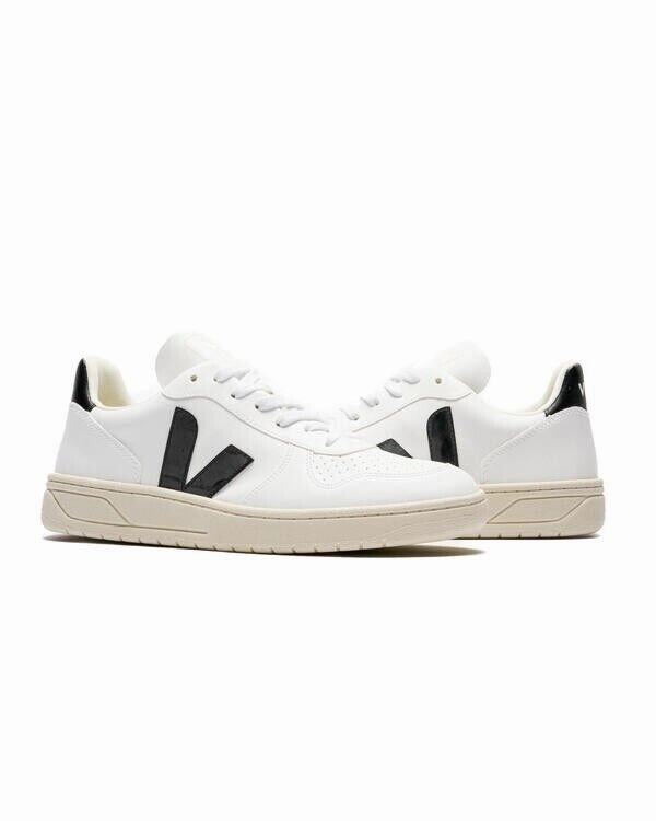 Veja V-10 VX0702901B Sneaker Men's White Black Leather Comfort Casual Shoes
