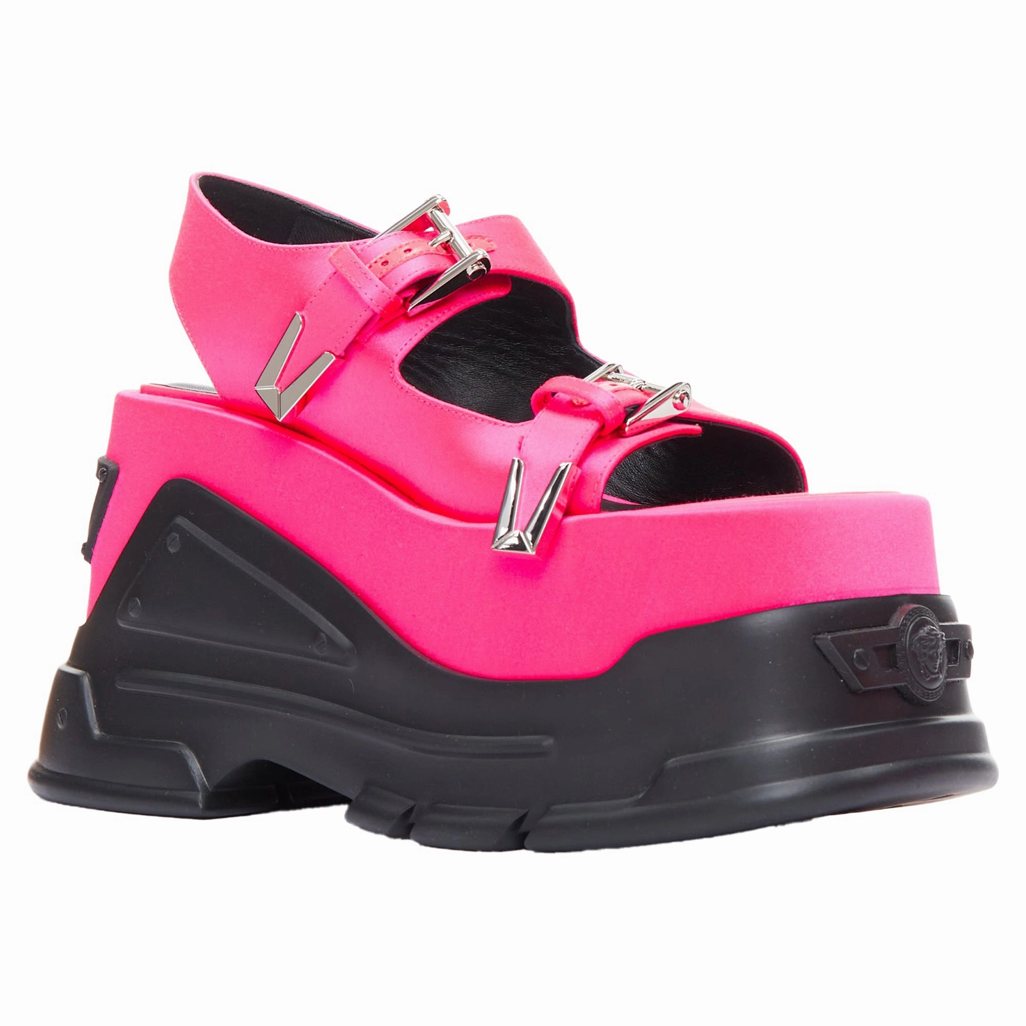 Versace Anthem 120 Tropical Satin Platform Chunky Sandals
