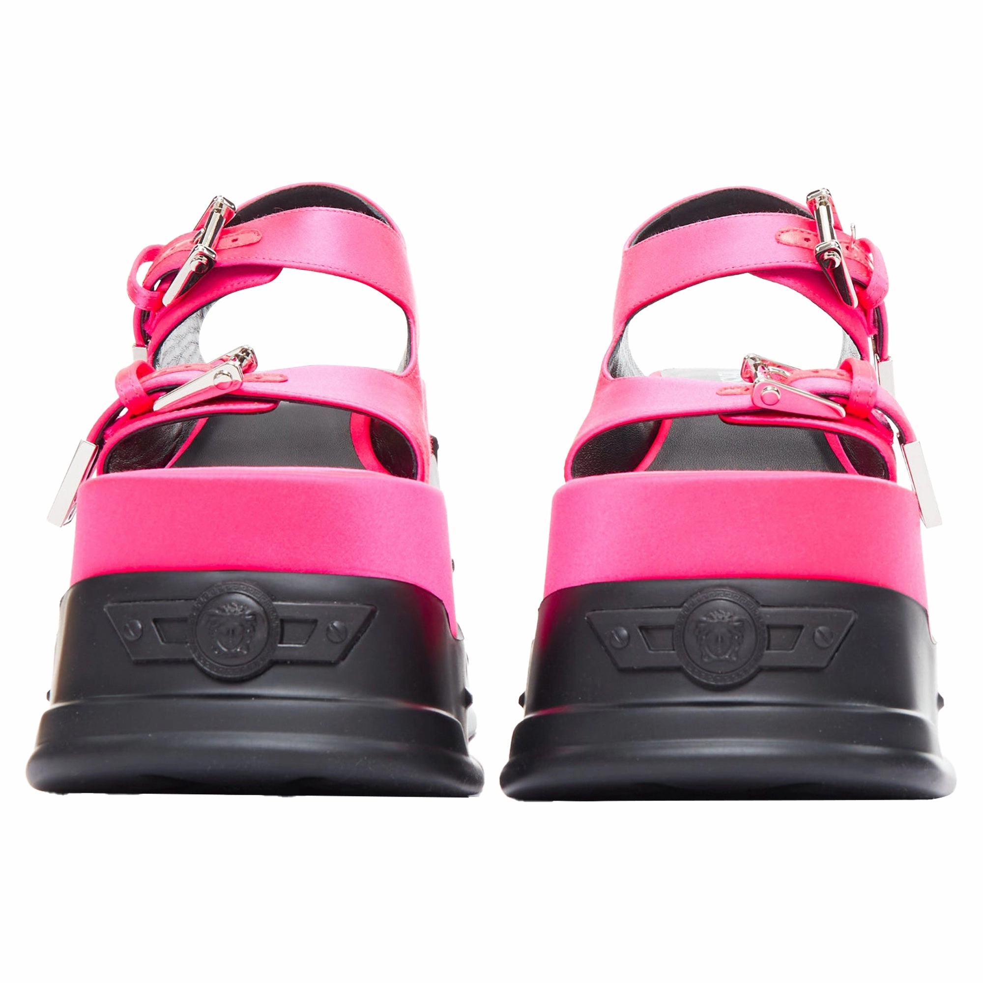 Versace Anthem 120 Tropical Satin Platform Chunky Sandals