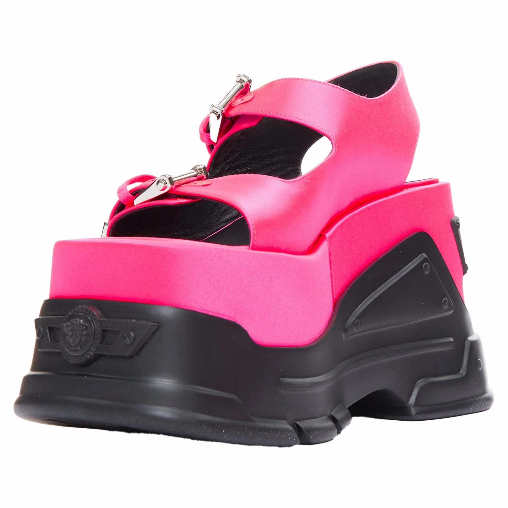 Versace Anthem 120 Tropical Satin Platform Chunky Sandals