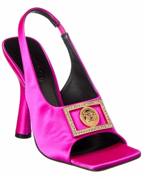 Versace Medusa Plaque Satin Slingback Sandal Promo offer on Womens Sandals