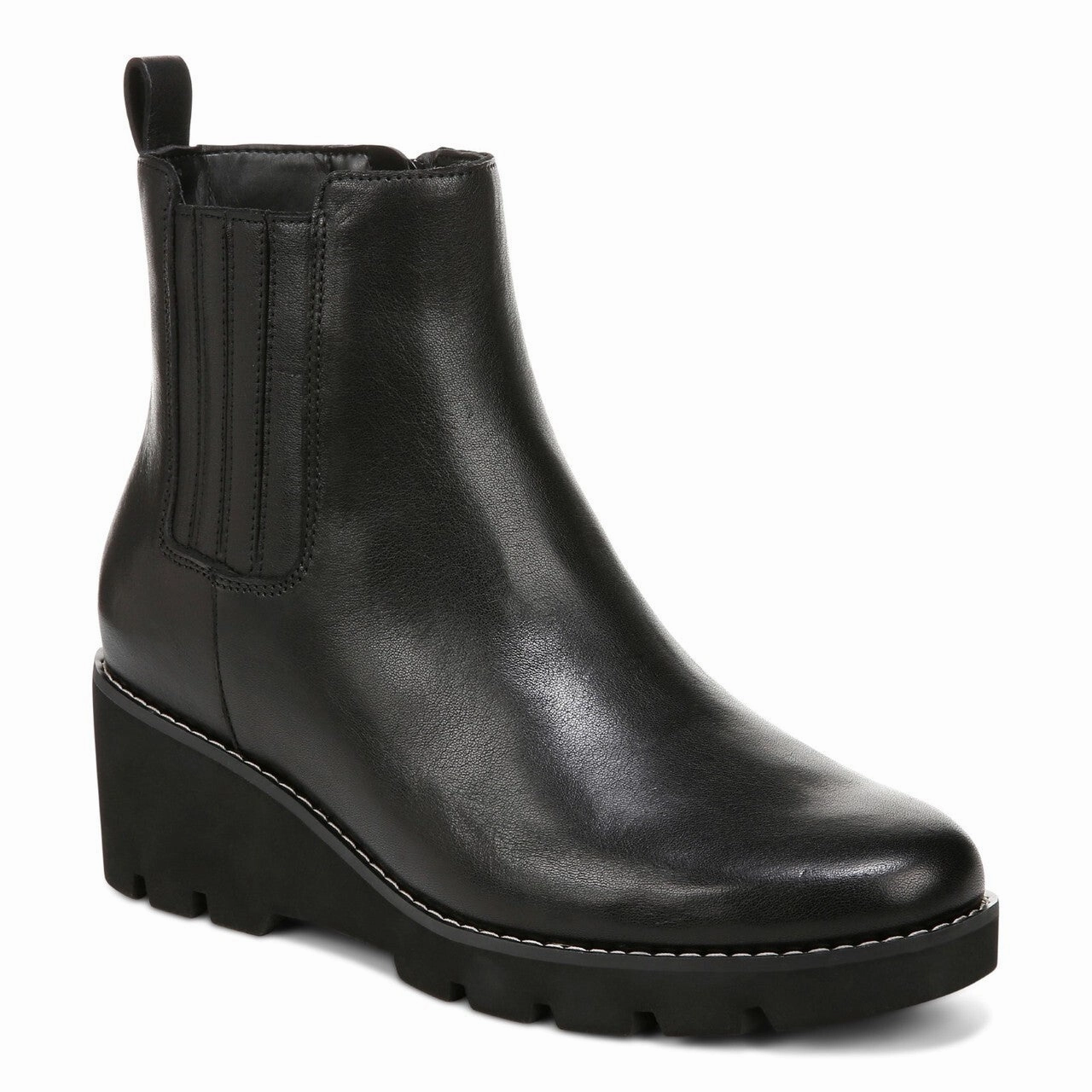 Vionic Aria J0734L1001 Boots Women 7.5 Black Leather Wedge Ankle Booties ZPO3008