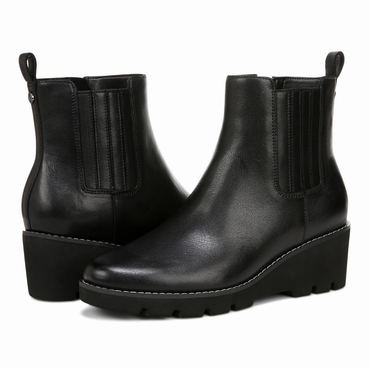 Vionic Aria J0734L1001 Boots Women 7.5 Black Leather Wedge Ankle Booties ZPO3008 Womens Boot Deals Today