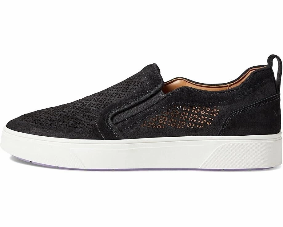 Vionic Kimmie Perf Sneaker Women 7 Black Leather Round Toe Comfort Shoes ZPO1236