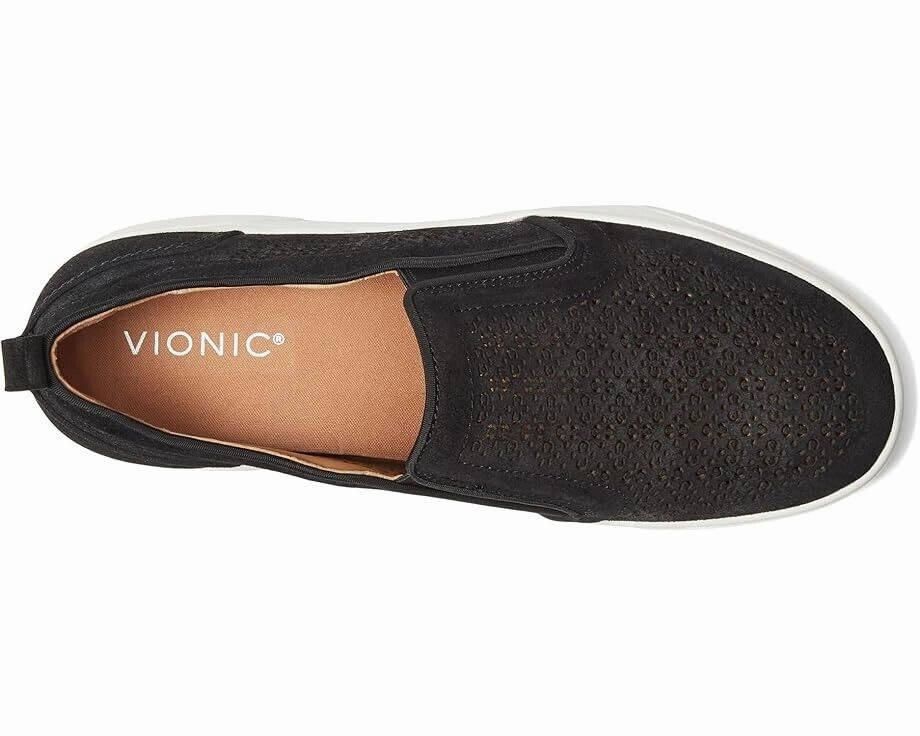 Vionic Kimmie Perf Sneaker Women 7 Black Leather Round Toe Comfort Shoes ZPO1236