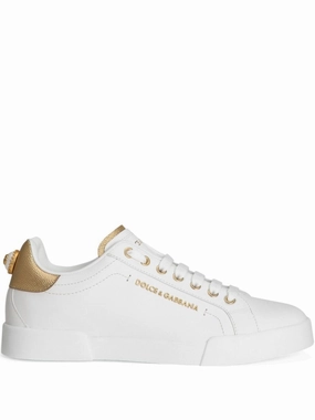 White Leather Sneakers With Gold Accents Womens Athletic Footwear online shop