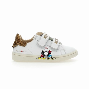 White Mickey   Minnie Leopard Tab Velcro Sneakers Discount Girls Shoes with deals