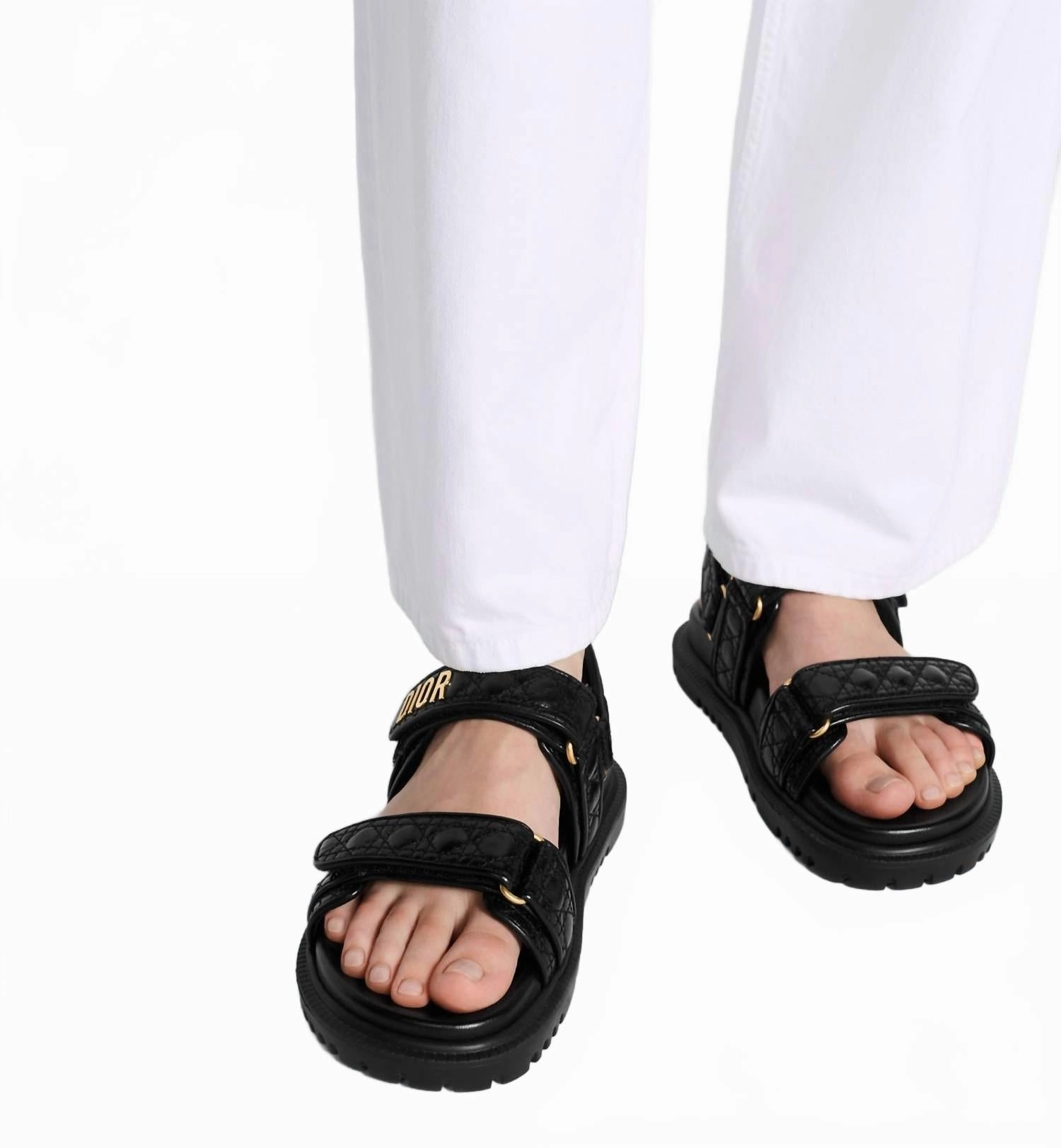 Women Dioract Quilted Cannage Sandals In Black