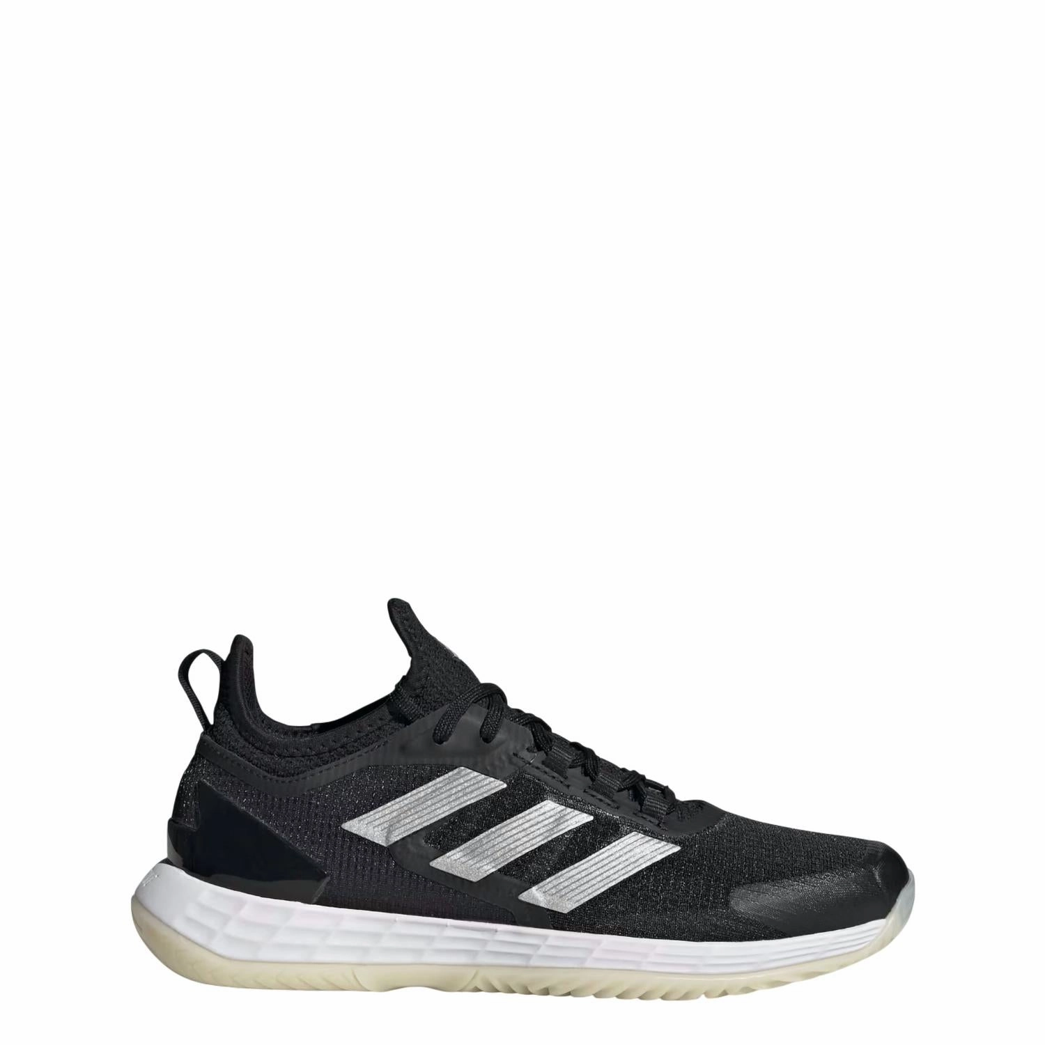 Women's Adizero Ubersonic 4.1 Tennis Shoes In Core Black/ Silver Metallic, White Cheap Athletic Shoes for Women