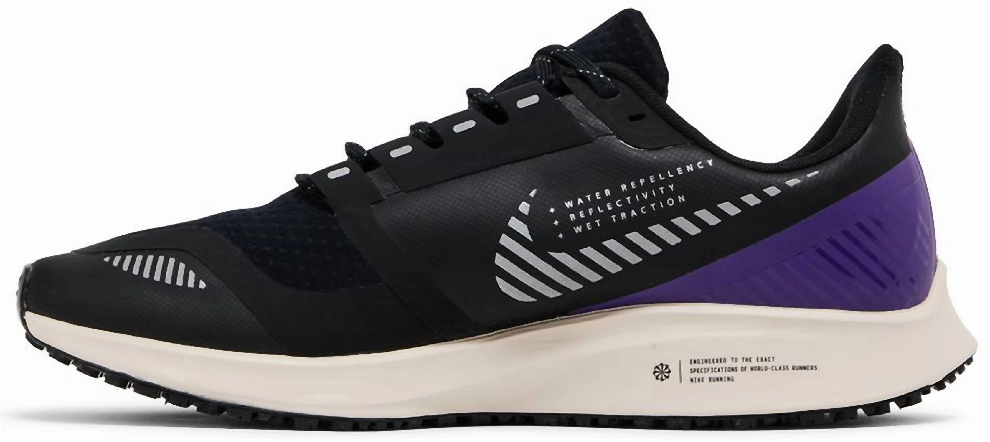 Women's Air Zoom Pegasus 36 Shield Shoes In Black/silver/desert Sand/voltage Purple