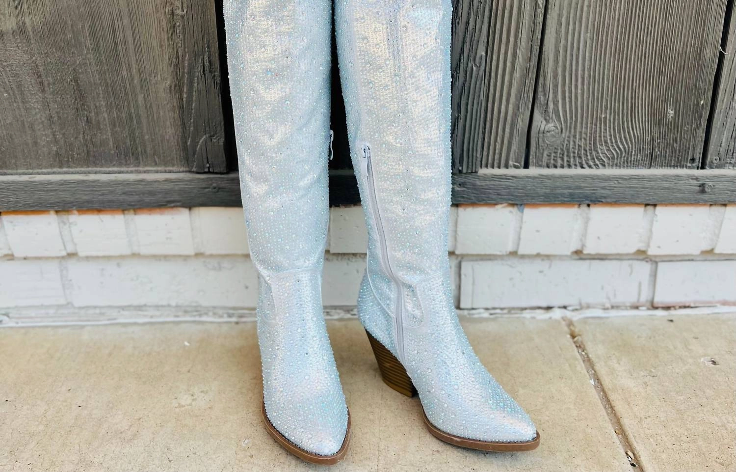 Women's Bring Ya To Your Knees Rhinestone Boots In Silver
