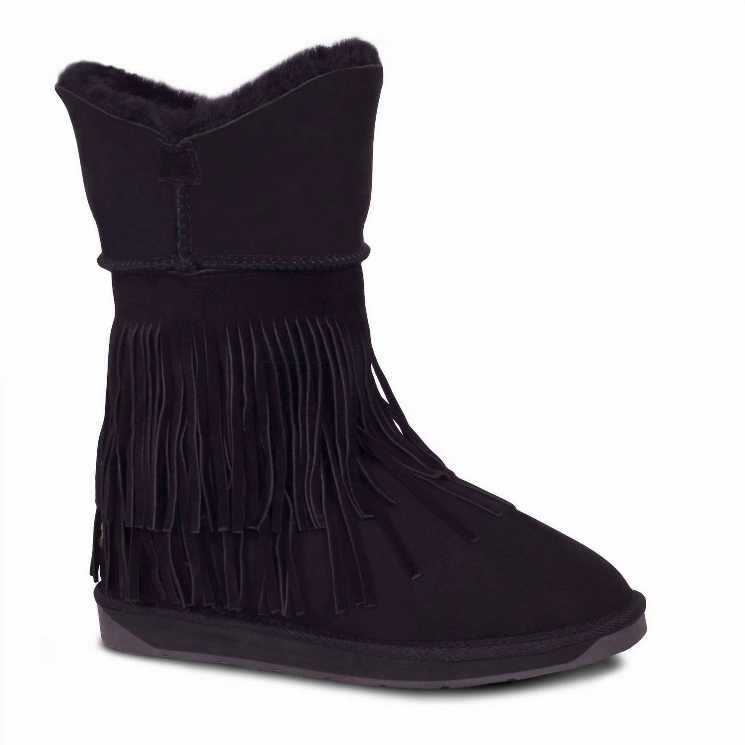 Women's Classic Fringed Sheepskin Boot In Black Womens Winter & Rain Boots online
