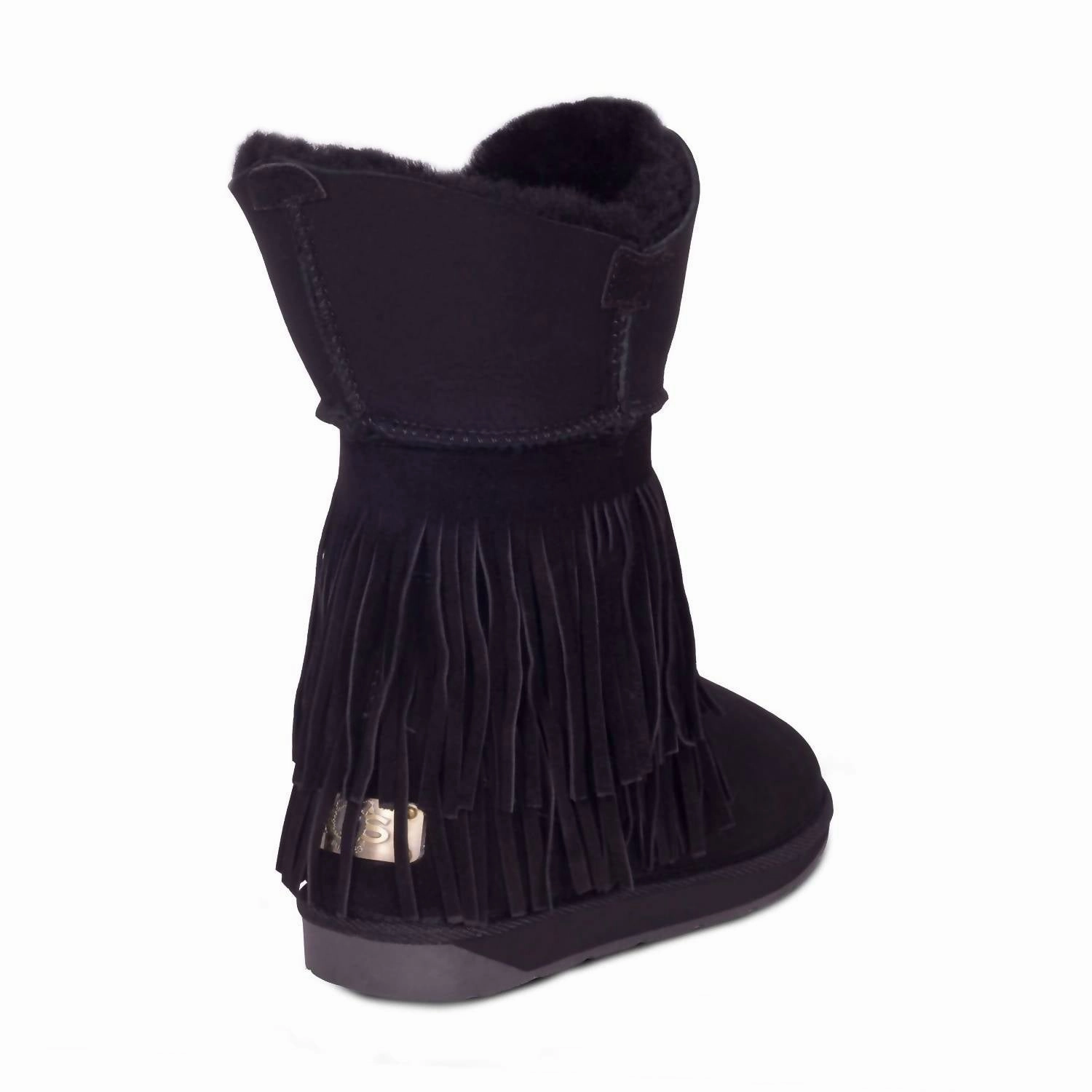 Women's Classic Fringed Sheepskin Boot In Black