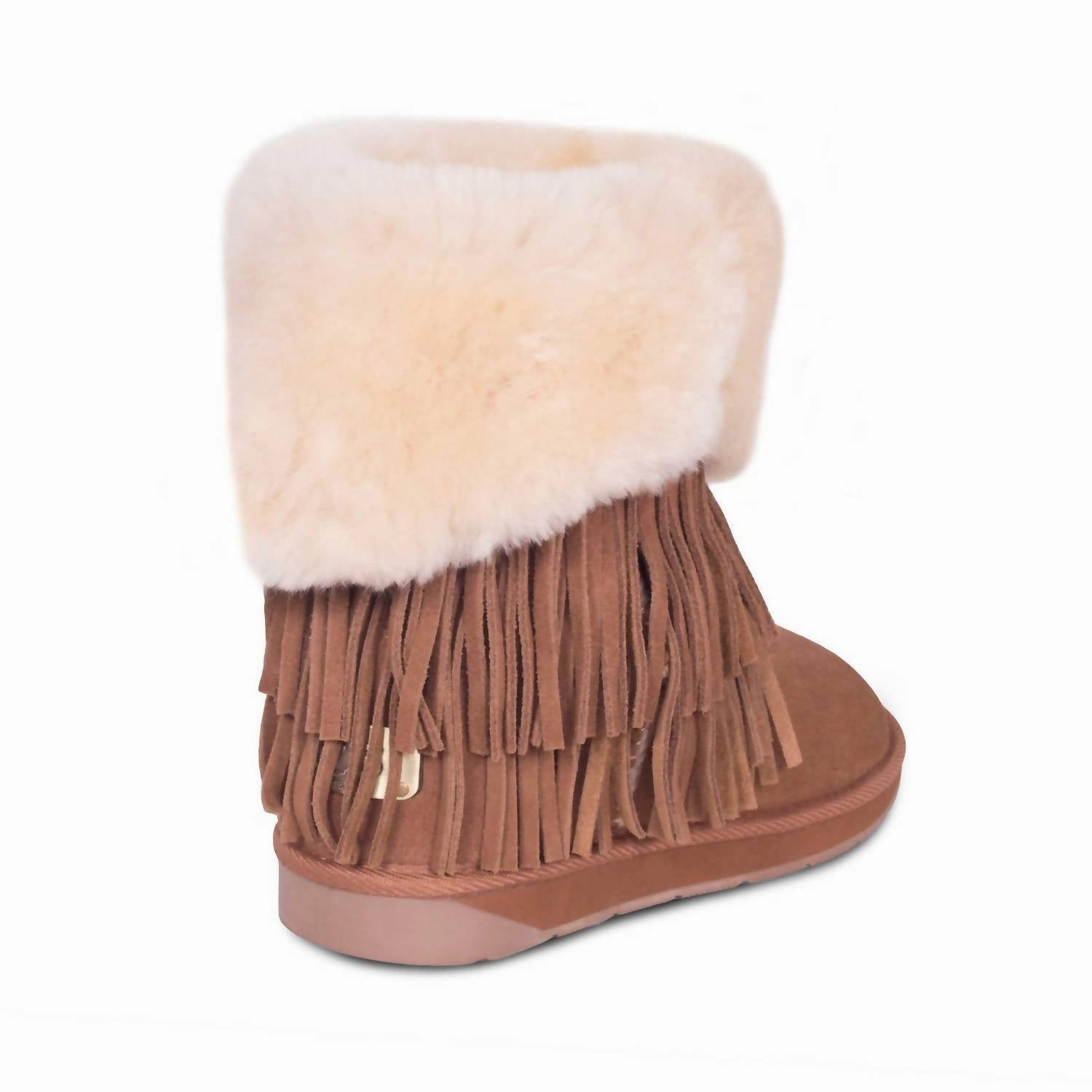 Women's Classic Fringed Sheepskin Boot In Chestnut