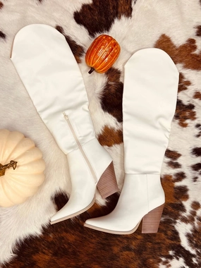 Women's Dancing Queen Knee High Boots In White Womens Boots clearance deals