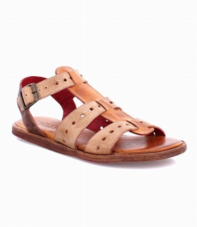 Women's Flat Buckled Sandals In Sue Cafe Latte Rustic Fashion Womens Sandals online shop