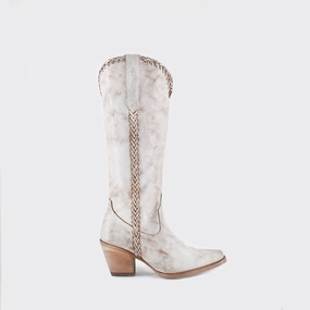 Women's Kenia Cowgirl Leather Boots In White Affordable Womens Boots online