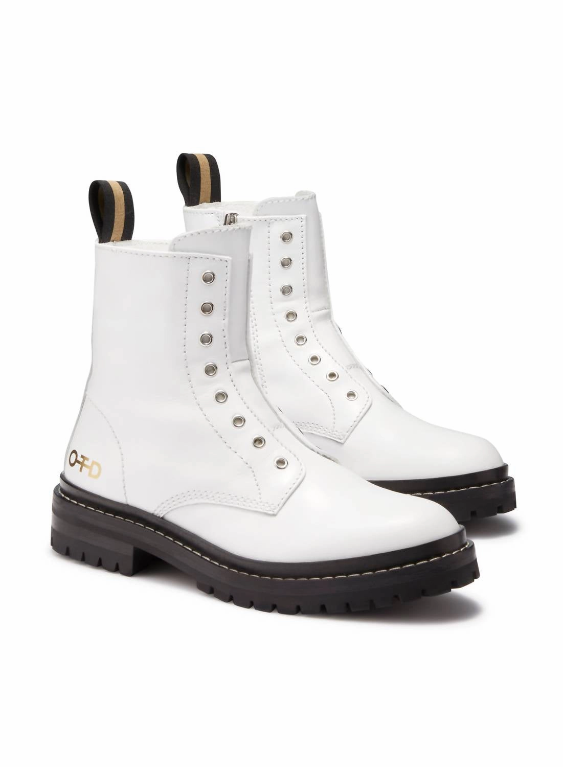 Women's Laceless Leather Combat Boots In White Comfortable Womens Boots low price